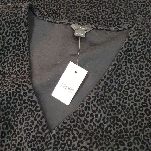 Ann Taylor Sz S Black Leopard Print Velour  Flocked VNeck Sleeveless Tank Blouse - Picture 6 of 9